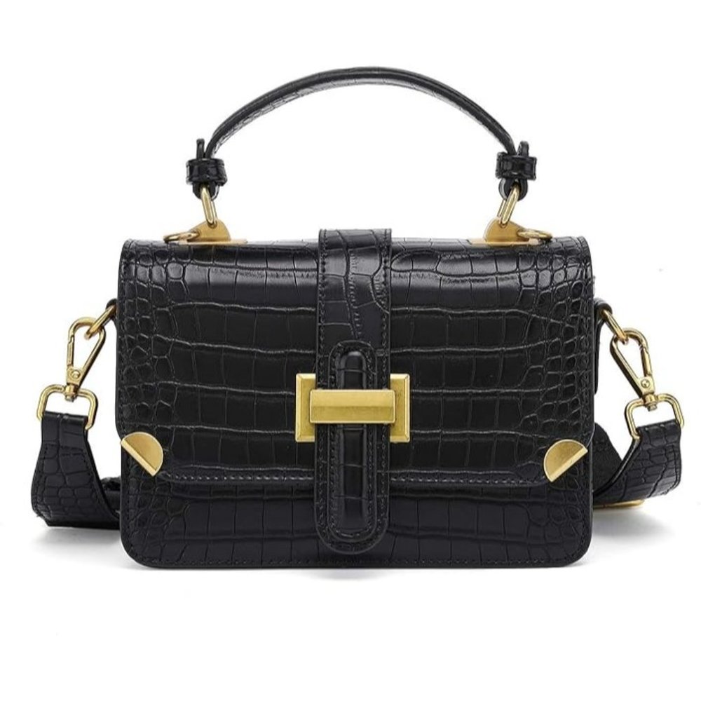 Women's Small Classy Crossbody Purse Top Handle Handbag Clutch Vegan Leather Gol